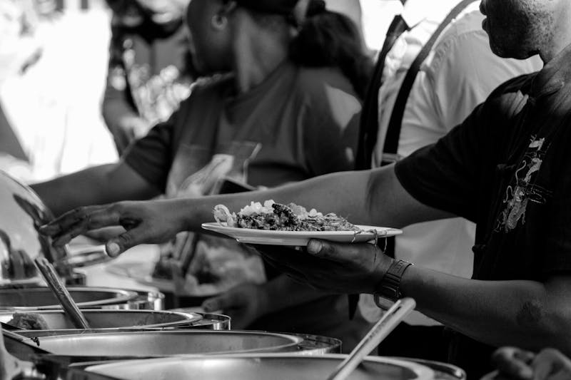 Professional catering team serving guests